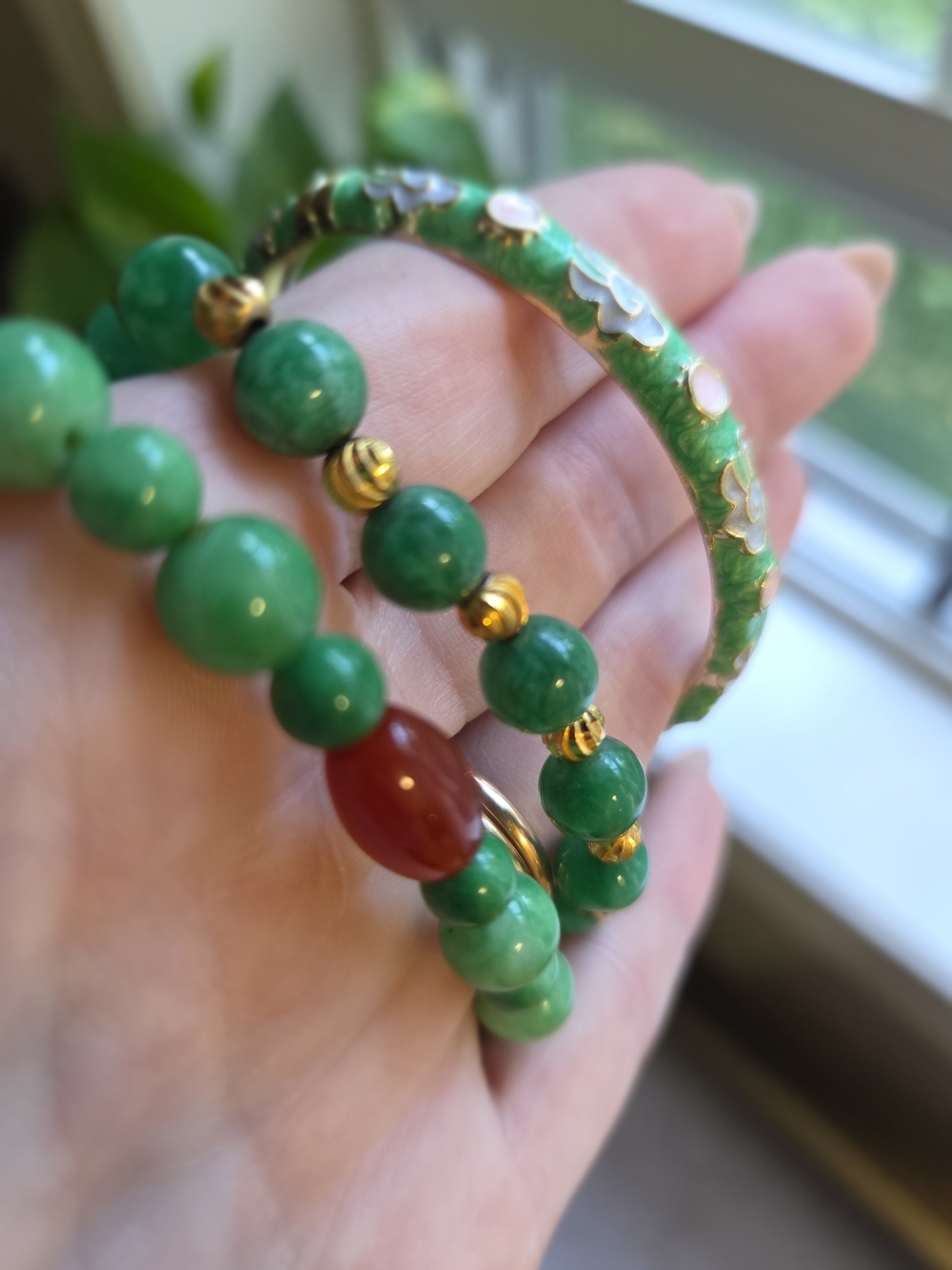 Spicy Green Jadeite Bead Stack